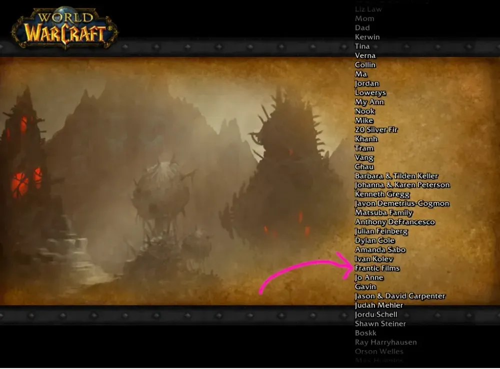 Frantic Films credit in WoW