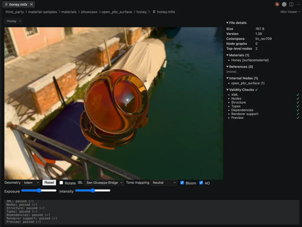 mtlx VS Code extension — live material preview and inspection